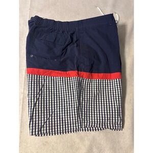 Brooks Brothers Swim Trunks Men Sz Xl  Navy Blue Gingham Colorblock Red Stripe
